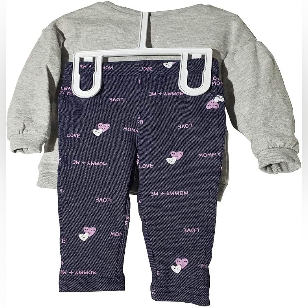 NWT Carter's 2-Piece Mommy Heart Top & Knit Denim Legging Set Size 3 Mths - Picture 2 of 11